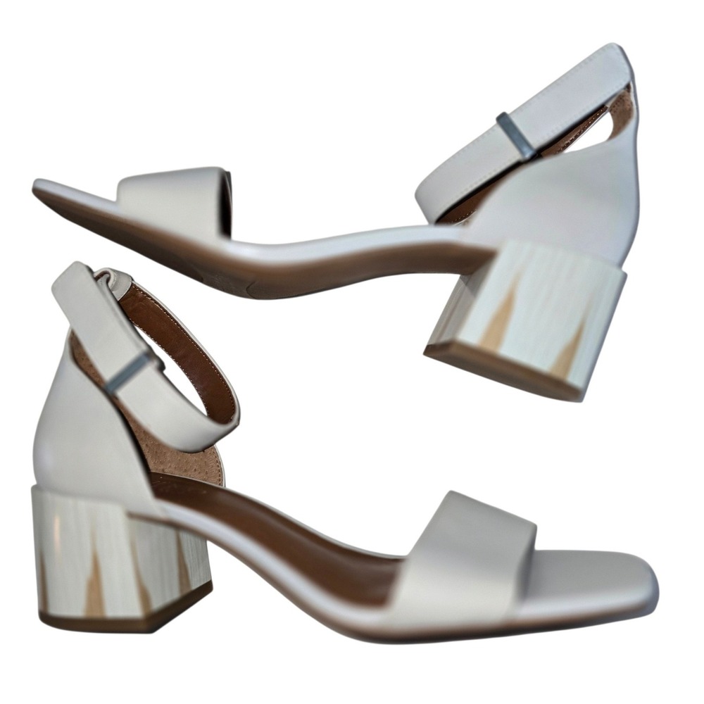 Franco Sarto Merryl White Leather Ankle Strap Square Toe Block Heel Sandals 9M